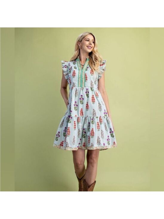 Gigio Dresses & Skirts - Gigio Floral Ruffle Sleeve Dress Mixed Media Mini Dress 100% Cotton Size Small